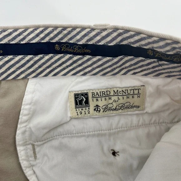 Brooks Brothers Clark Chinos Khaki Linen Cotton Irish Baird McNutt Mens 36x30 - Picture 4 of 9
